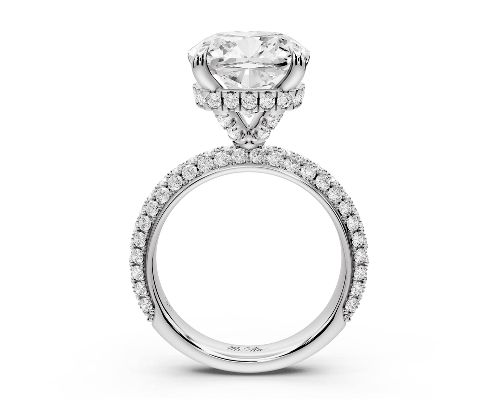 Evelina - 5ct platinum cushion wrap around Halo Rollover Pavé Diamond Crown Engagement Ring - Mr. Alex Jewelry