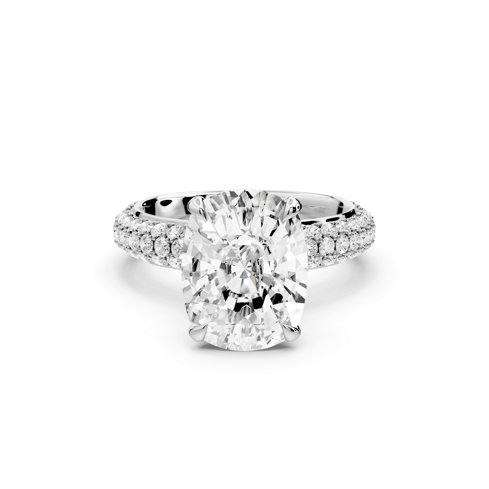 Evelina - 5ct platinum ecushion wrap around Halo Rollover Pavé Diamond Crown Engagement Ring - Mr. Alex Jewelry