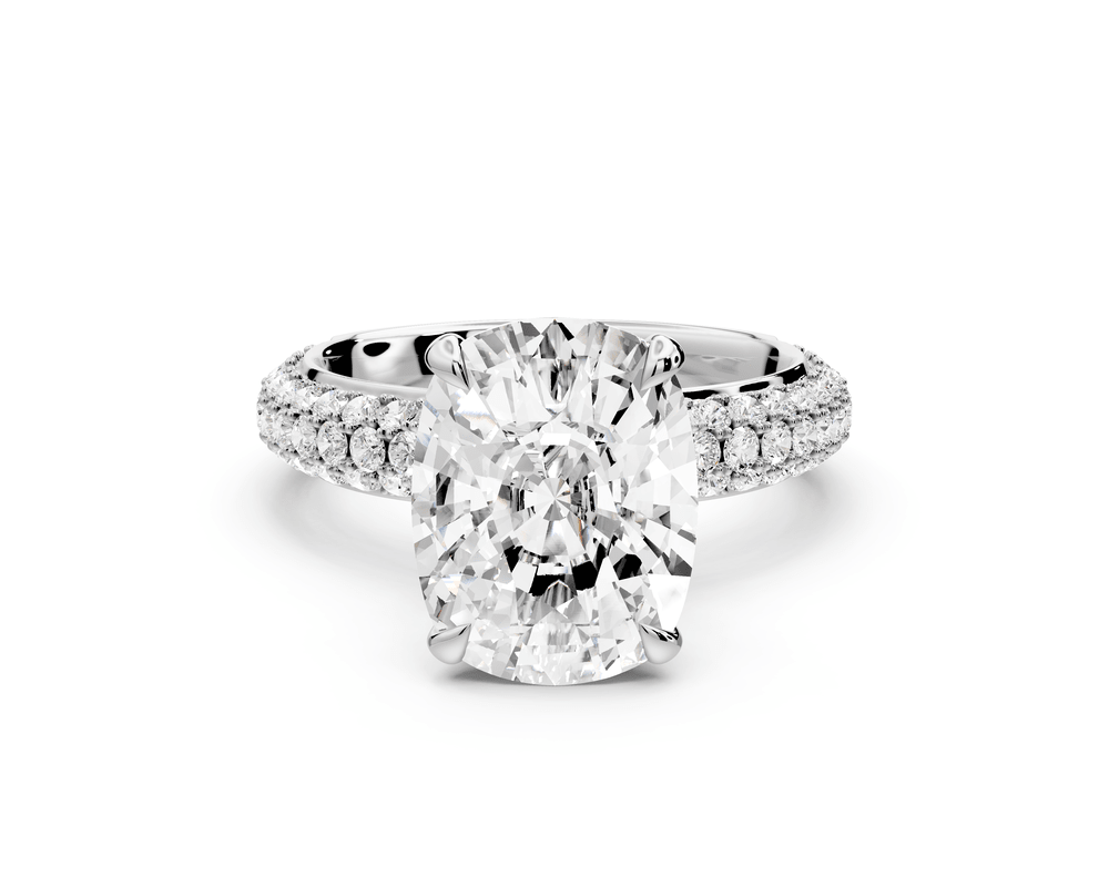 Evelina - 5ct platinum ecushion wrap around Halo Rollover Pavé Diamond Crown Engagement Ring - Mr. Alex Jewelry