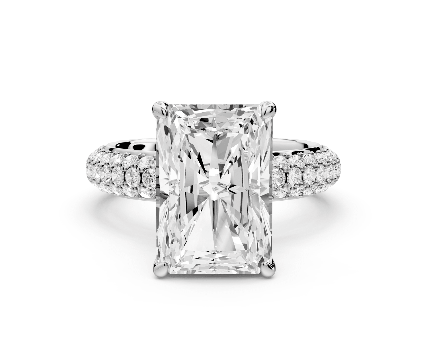 Evelina - 5ct platinum emerald wrap around Halo Rollover Pavé Diamond Crown Engagement Ring - Mr. Alex Jewelry