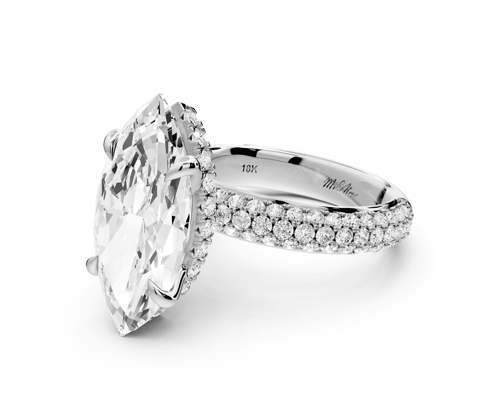 Evelina - 5ct platinum marquise wrap around Halo Rollover Pavé Diamond Crown Engagement Ring - Mr. Alex Jewelry