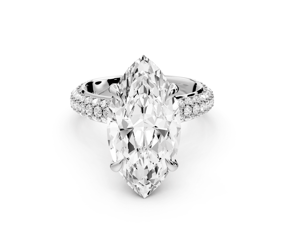 Evelina - 5ct platinum marquise wrap around Halo Rollover Pavé Diamond Crown Engagement Ring - Mr. Alex Jewelry