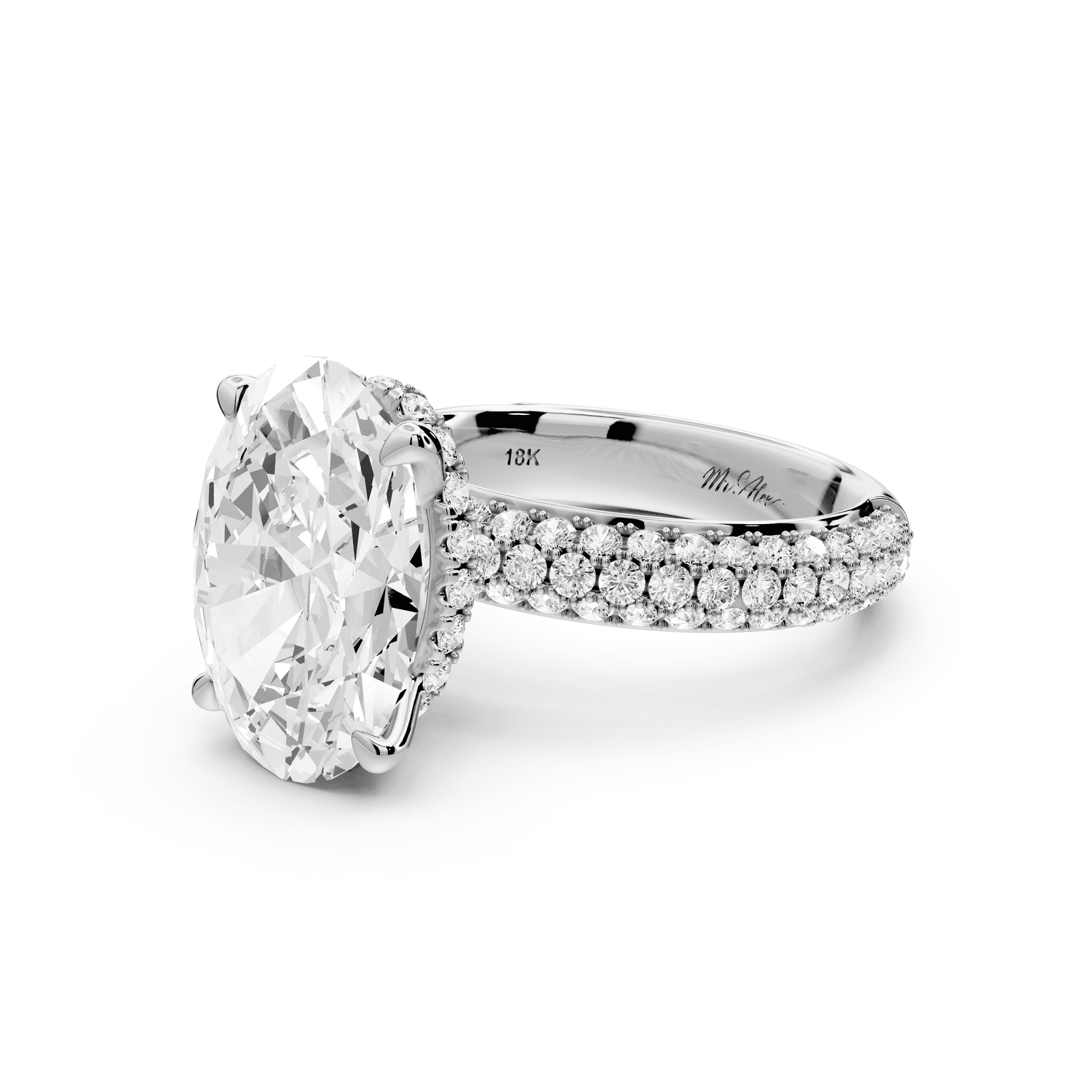Evelina - 5ct platinum oval wrap around Halo Rollover Pavé Diamond Crown Engagement Ring - Mr. Alex Jewelry