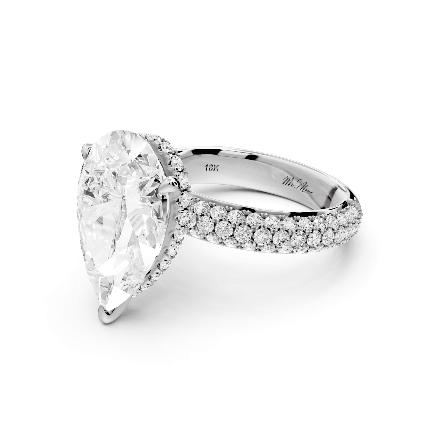 Evelina - 5ct platinum pear wrap around Halo Rollover Pavé Diamond Crown Engagement Ring - Mr. Alex Jewelry