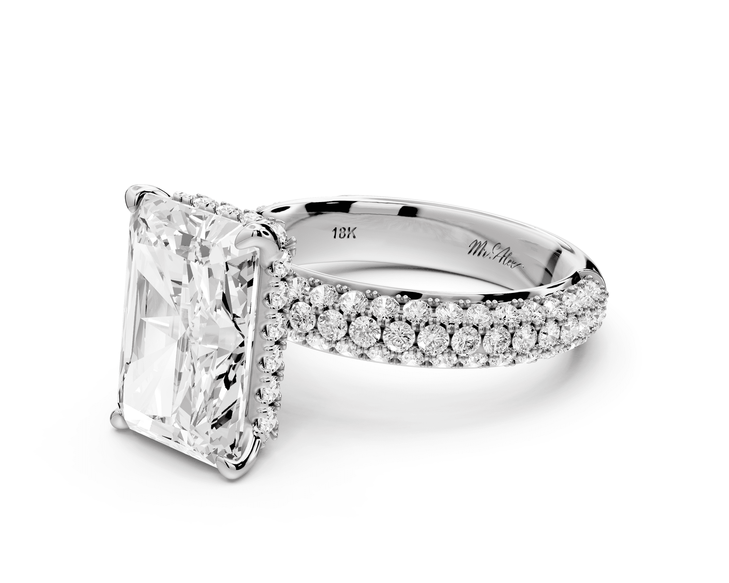 Evelina - 5ct platinum radiant wrap around Halo Rollover Pavé Diamond Crown Engagement Ring - Mr. Alex Jewelry