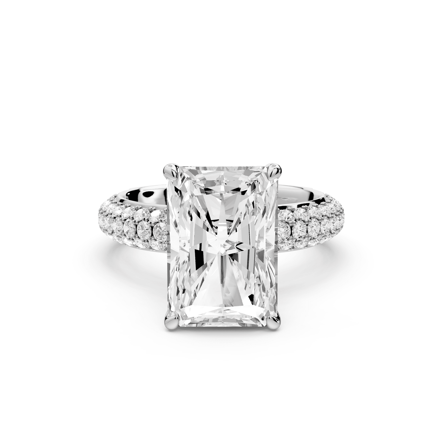 Evelina - 5ct platinum radiant wrap around Halo Rollover Pavé Diamond Crown Engagement Ring - Mr. Alex Jewelry