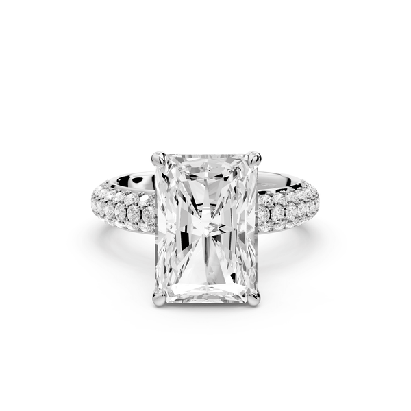 Evelina - 5ct platinum radiant wrap around Halo Rollover Pavé Diamond Crown Engagement Ring - Mr. Alex Jewelry