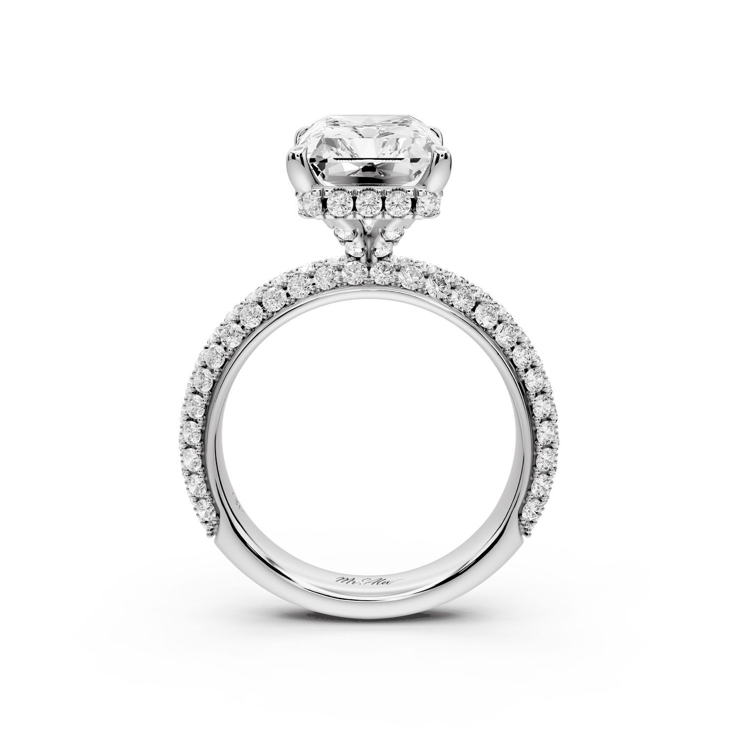 Evelina - 5ct platinum radiant wrap around Halo Rollover Pavé Diamond Crown Engagement Ring - Mr. Alex Jewelry