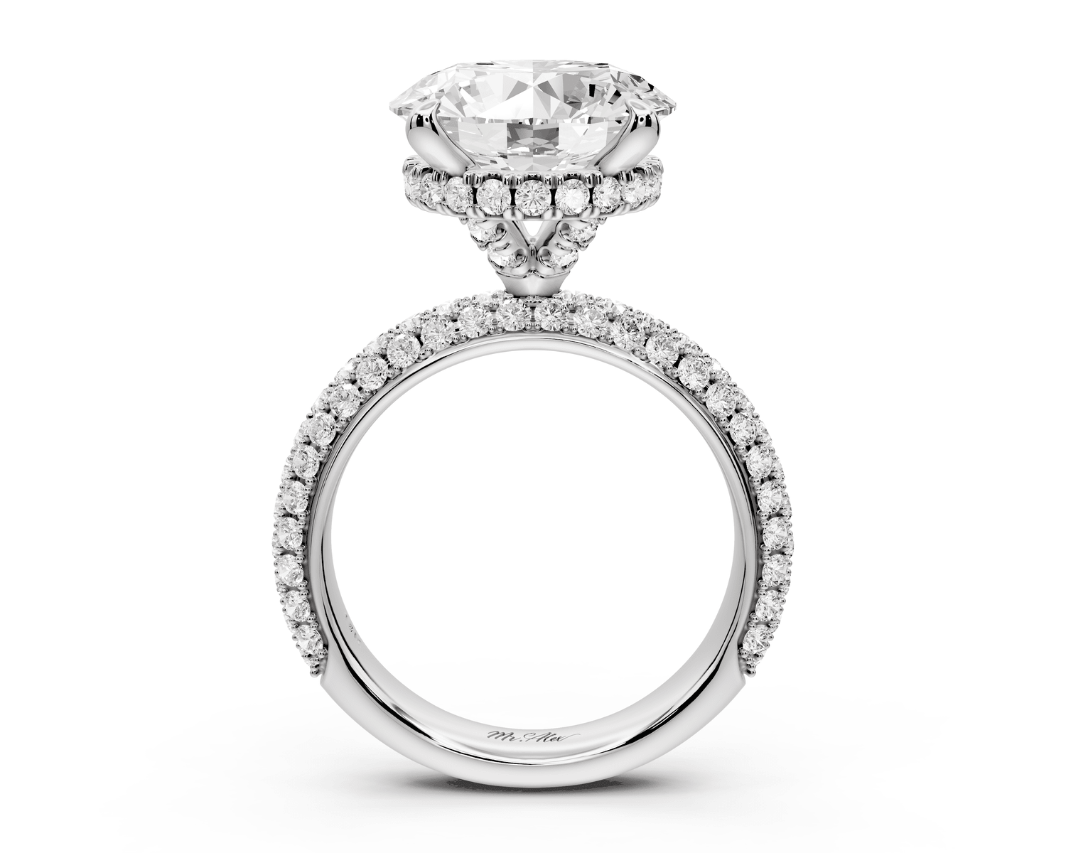 Evelina - 5ct platinum round wrap around Halo Rollover Pavé Diamond Crown Engagement Ring - Mr. Alex Jewelry