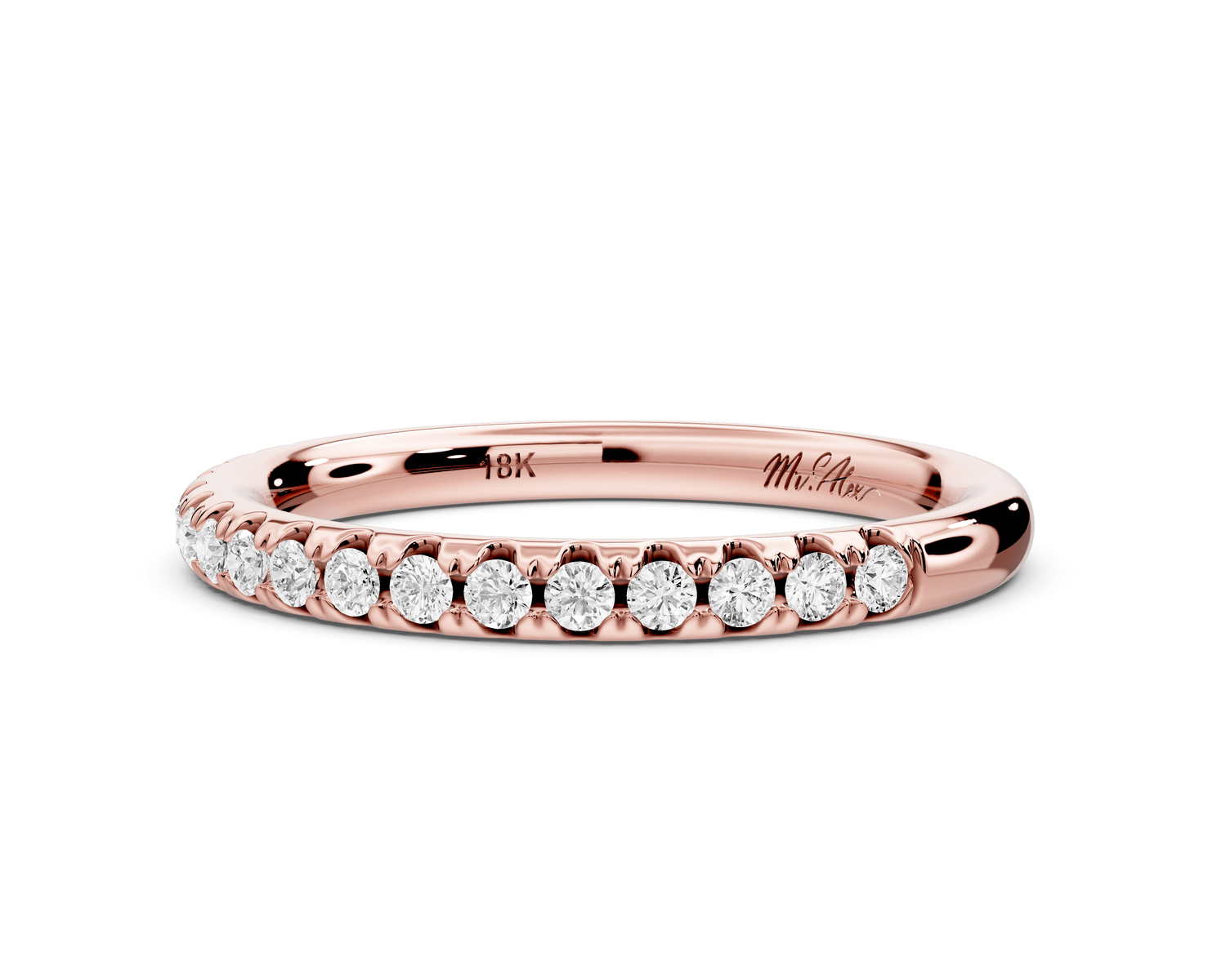 Eveline - 14k rose gold Half - Eternity Shared Prong Pave Wedding Band - Mr. Alex Jewelry