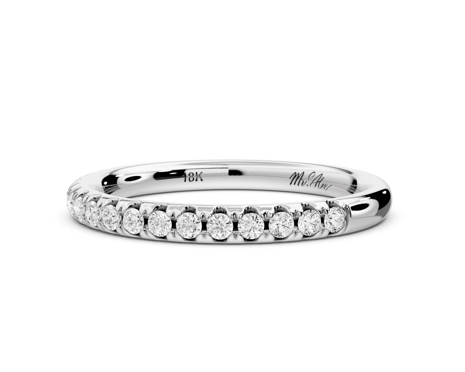 Eveline - 14k white gold Half - Eternity Shared Prong Pave Wedding Band - Mr. Alex Jewelry