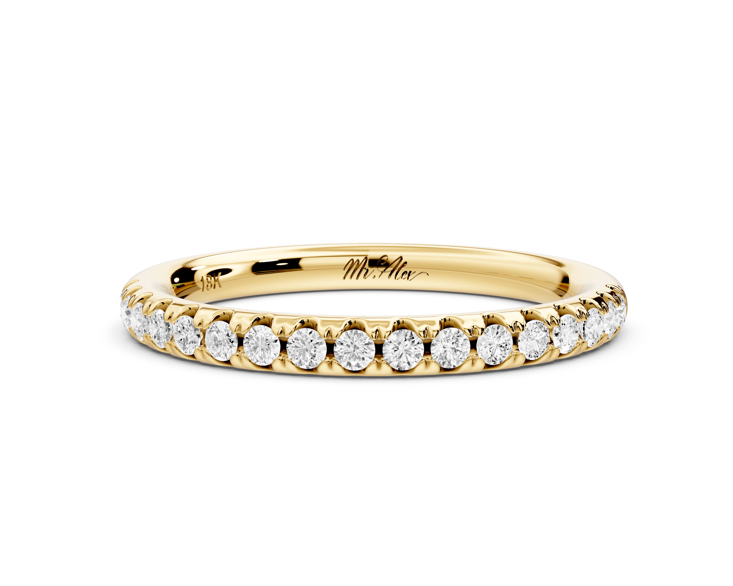 Eveline - 14k yellow gold Half - Eternity Shared Prong Pave Wedding Band - Mr. Alex Jewelry