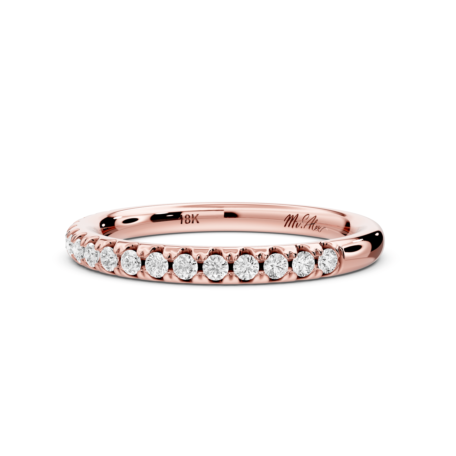 Eveline - 18k rose gold Half - Eternity Shared Prong Pave Wedding Band - Mr. Alex Jewelry