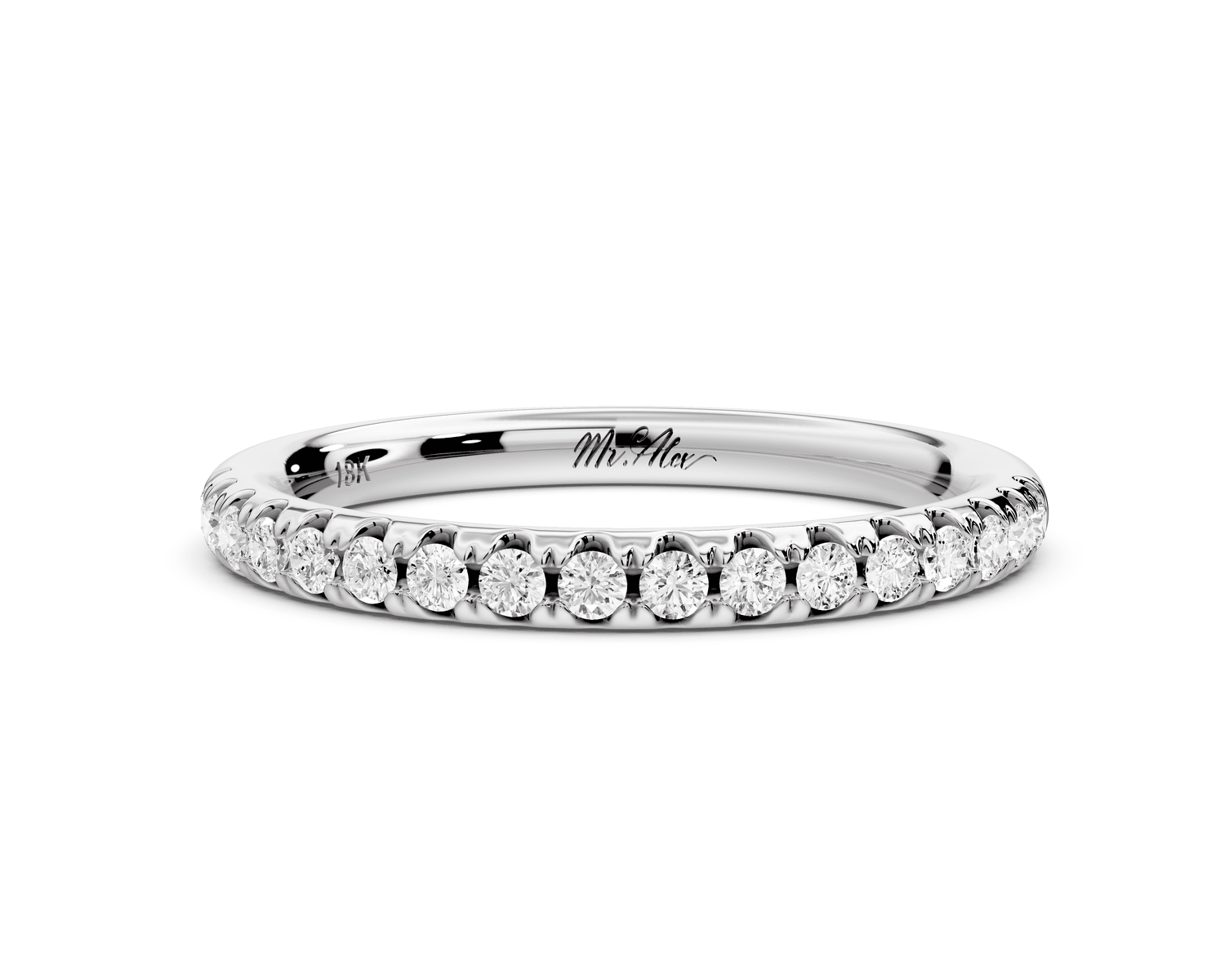 Eveline - 18k white gold Half - Eternity Shared Prong Pave Wedding Band - Mr. Alex Jewelry