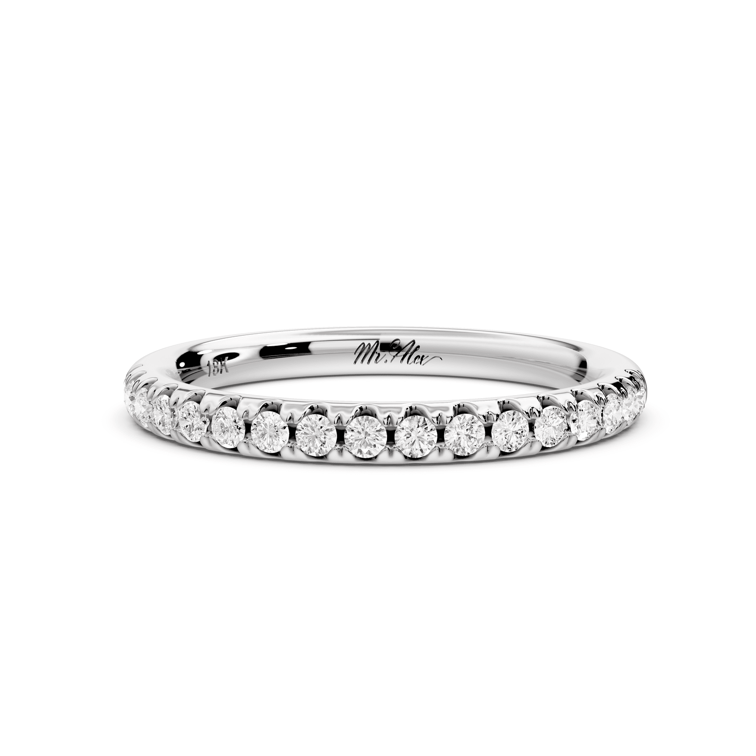 Eveline - 18k white gold Half - Eternity Shared Prong Pave Wedding Band - Mr. Alex Jewelry