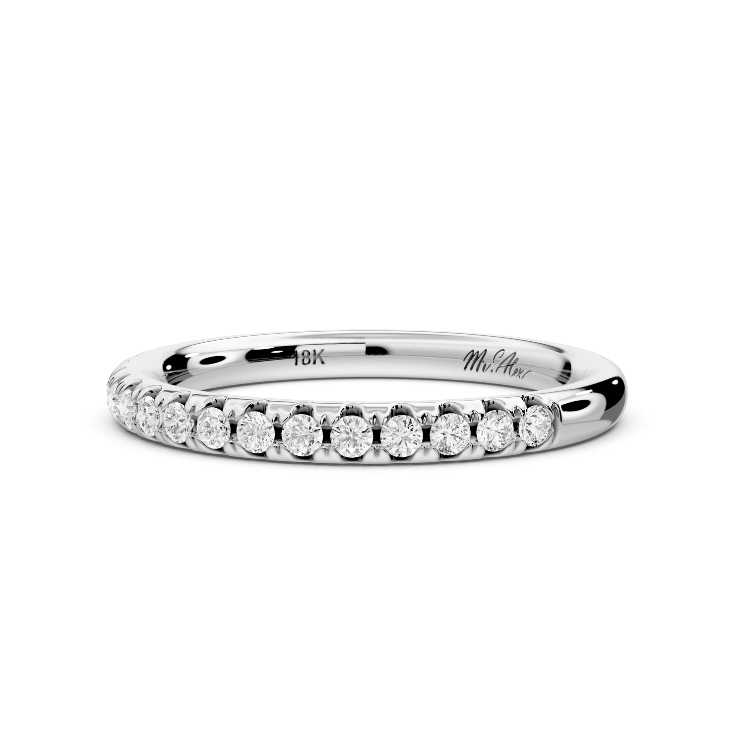 Eveline - 18k white gold Half - Eternity Shared Prong Pave Wedding Band - Mr. Alex Jewelry