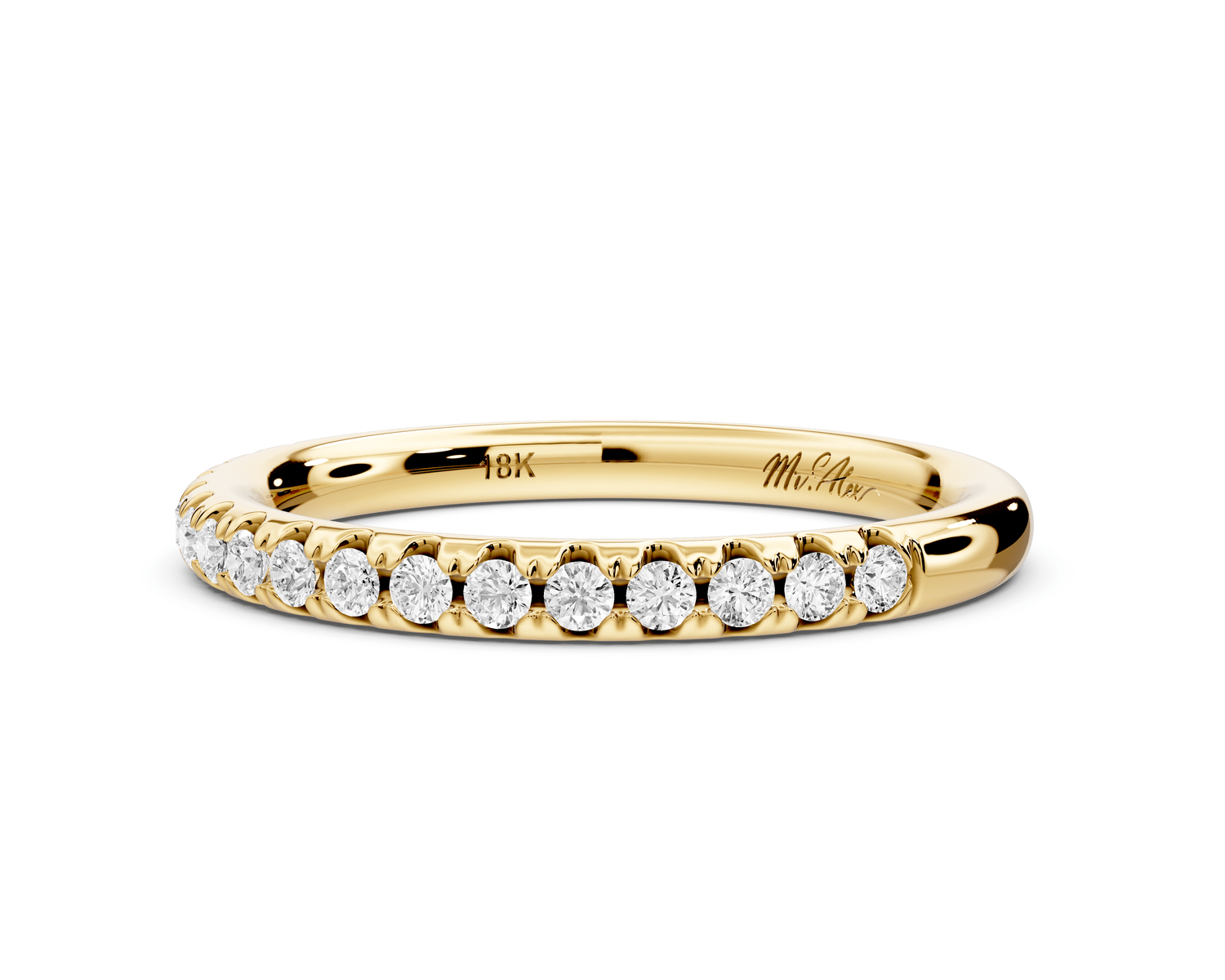 Eveline - 18k yellow gold Half - Eternity Shared Prong Pave Wedding Band - Mr. Alex Jewelry