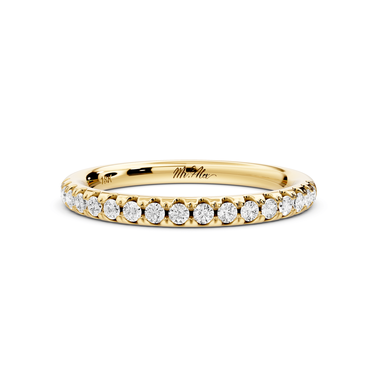 Eveline - 18k yellow gold Half - Eternity Shared Prong Pave Wedding Band - Mr. Alex Jewelry