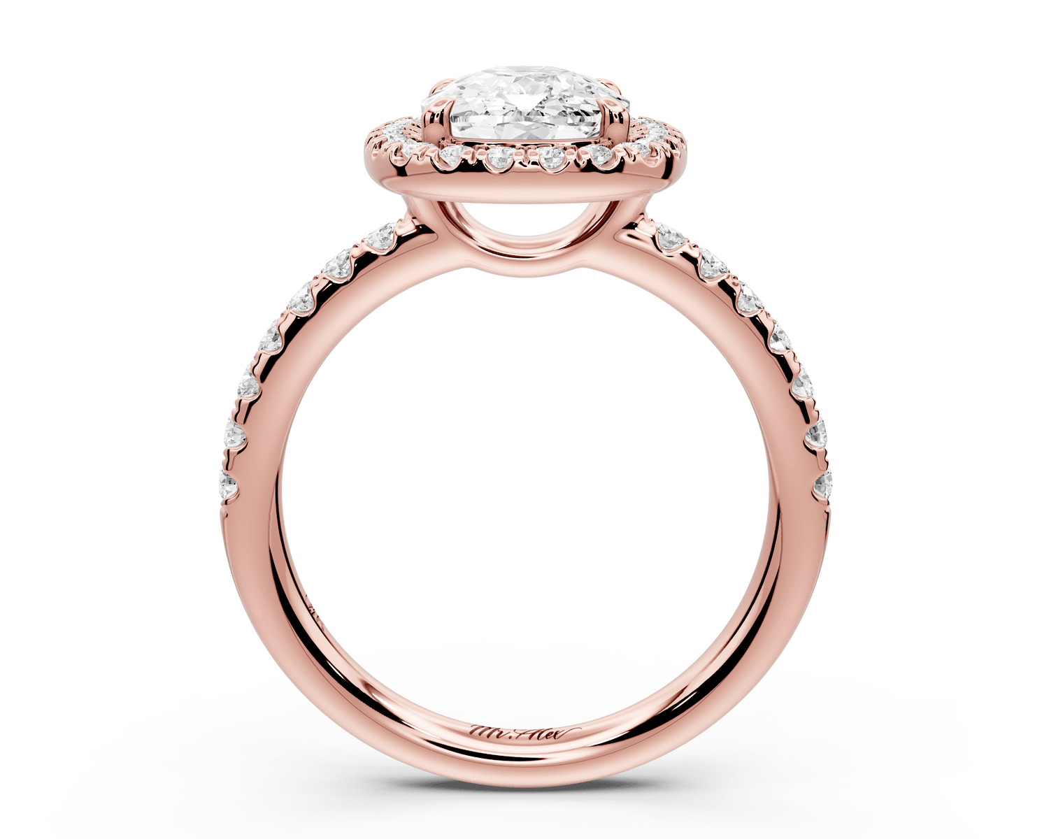 Eveline - 2ct 14k rose gold cushion Halo Half Band Pavé Engagement Ring - Mr. Alex Jewelry