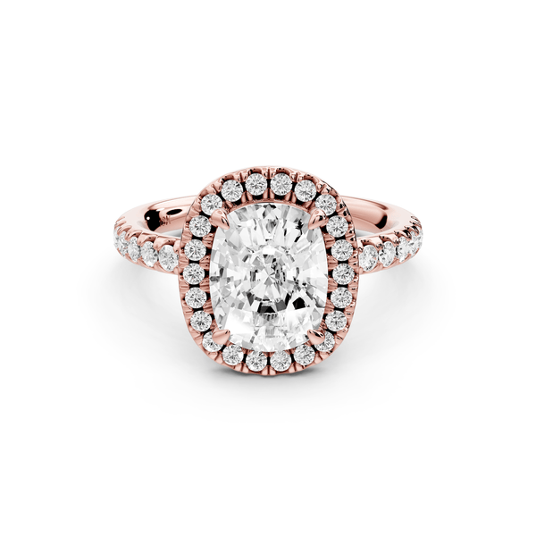 Eveline - 2ct 14k rose gold cushion Halo Half Band Pavé Engagement Ring - Mr. Alex Jewelry