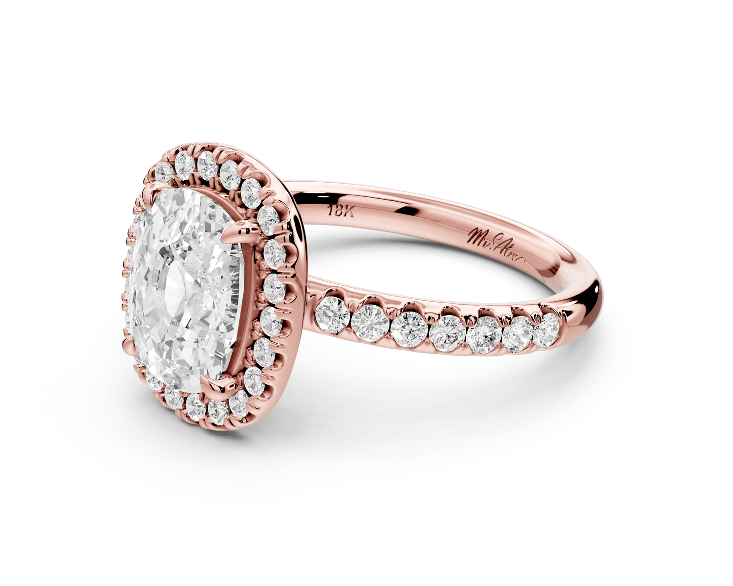 Eveline - 2ct 14k rose gold cushion Halo Half Band Pavé Engagement Ring - Mr. Alex Jewelry
