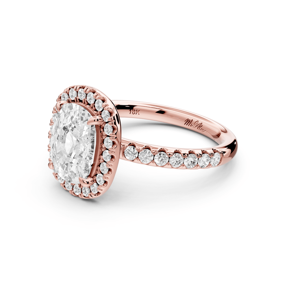 Eveline - 2ct 14k rose gold ecushion Halo Half Band Pavé Engagement Ring - Mr. Alex Jewelry
