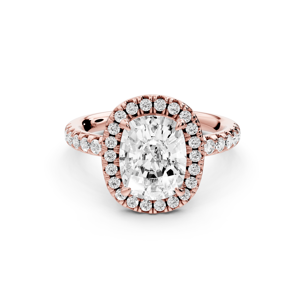 Eveline - 2ct 14k rose gold ecushion Halo Half Band Pavé Engagement Ring - Mr. Alex Jewelry