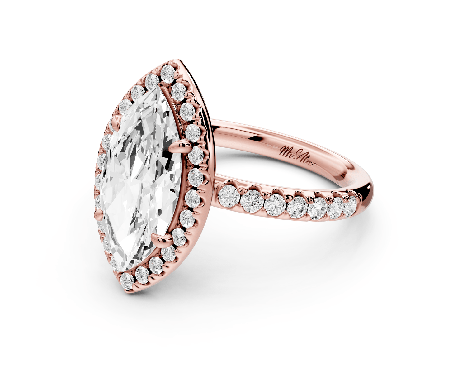 Eveline - 2ct 14k rose gold marquise Halo Half Band Pavé Engagement Ring - Mr. Alex Jewelry