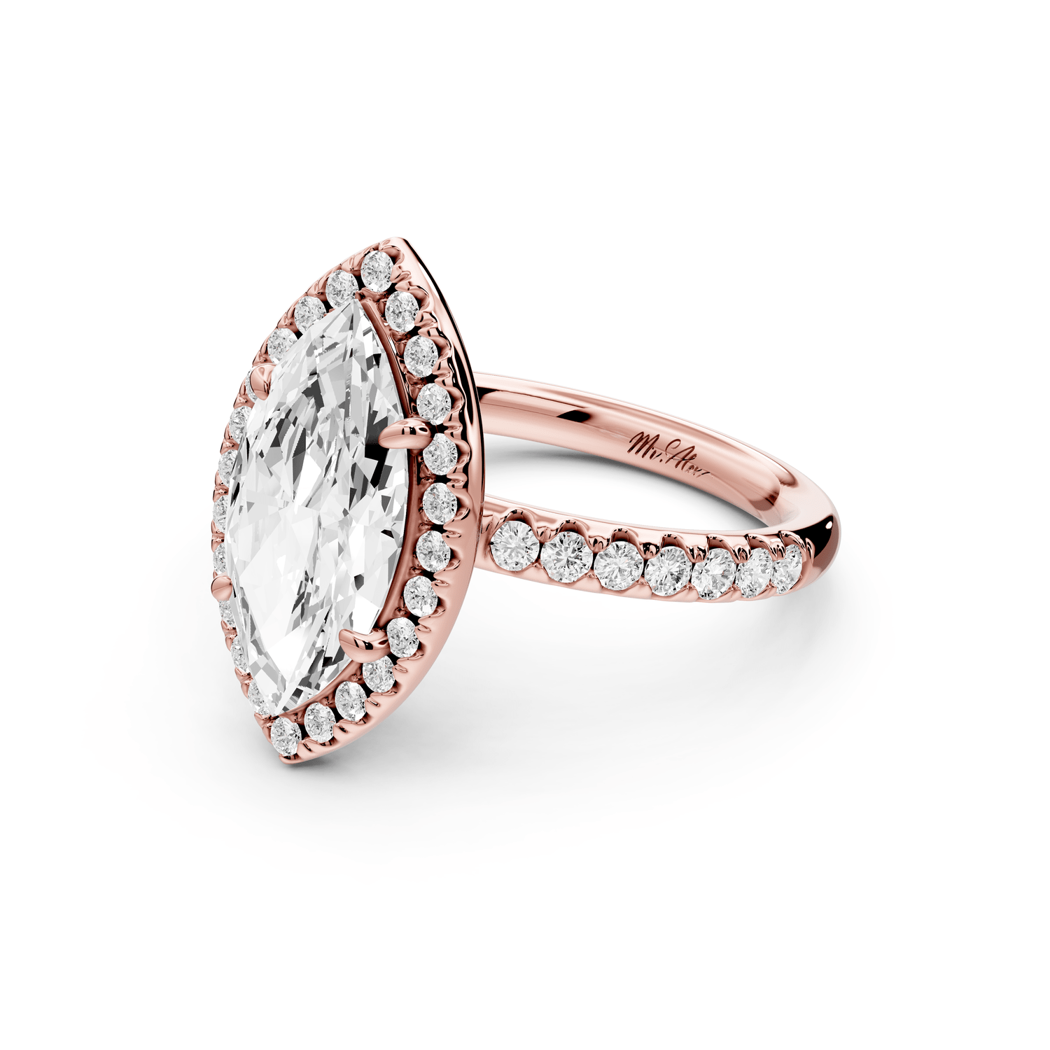 Eveline - 2ct 14k rose gold marquise Halo Half Band Pavé Engagement Ring - Mr. Alex Jewelry