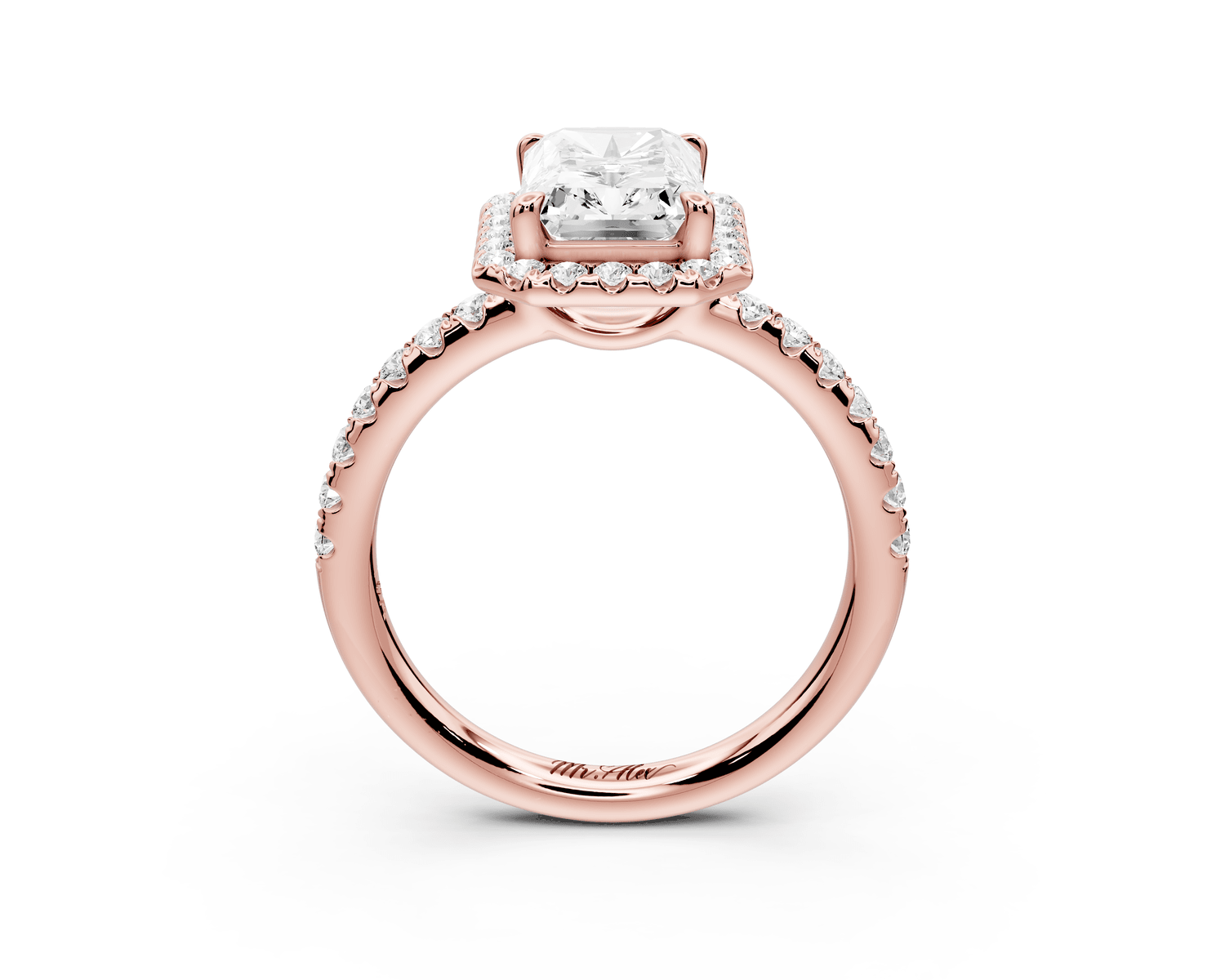 Eveline - 2ct 14k rose gold radiant Halo Half Band Pavé Engagement Ring - Mr. Alex Jewelry
