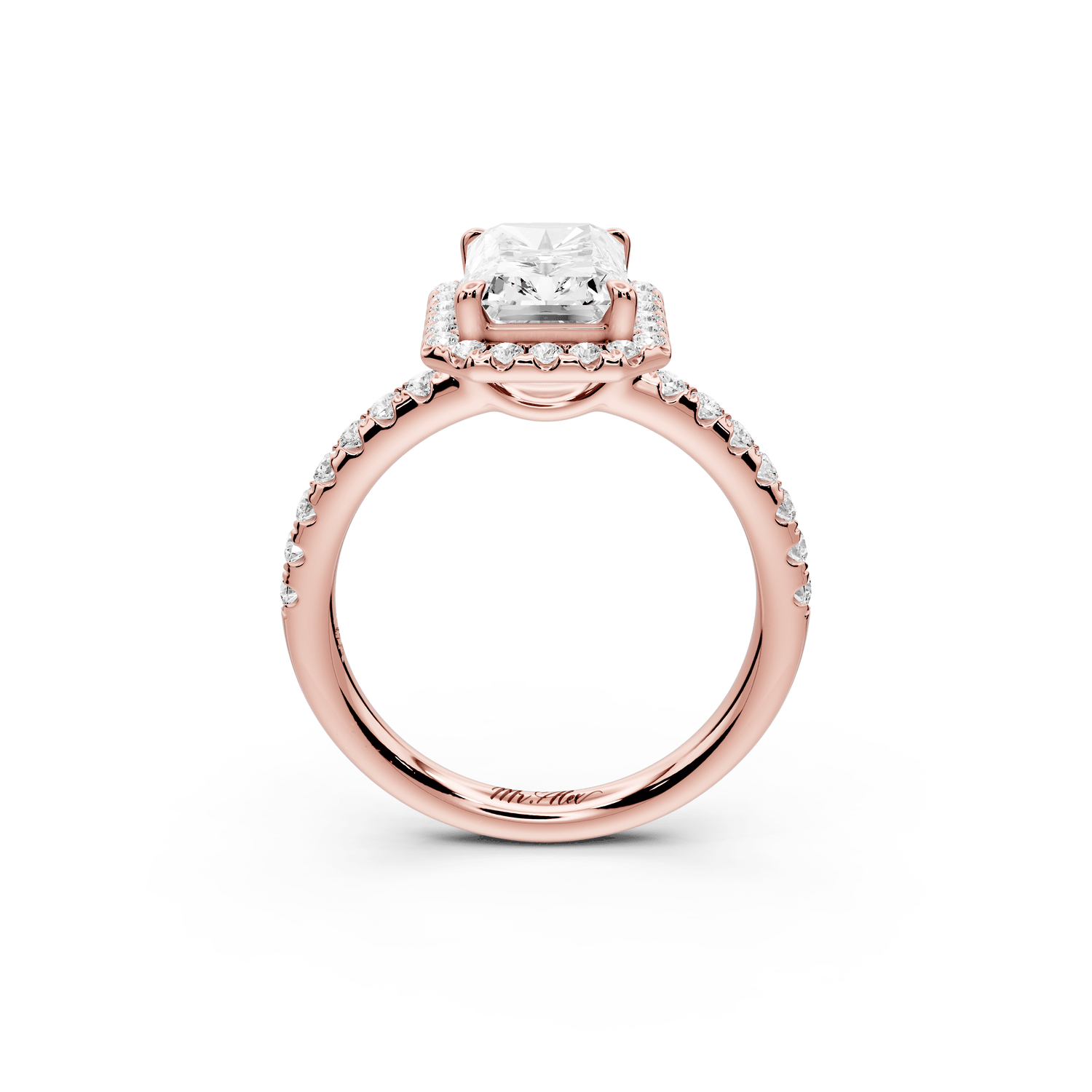 Eveline - 2ct 14k rose gold radiant Halo Half Band Pavé Engagement Ring - Mr. Alex Jewelry