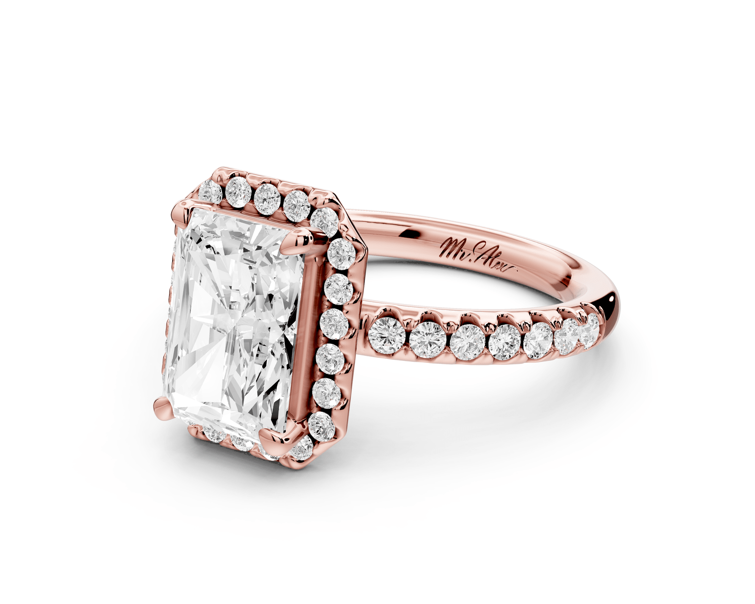 Eveline - 2ct 14k rose gold radiant Halo Half Band Pavé Engagement Ring - Mr. Alex Jewelry