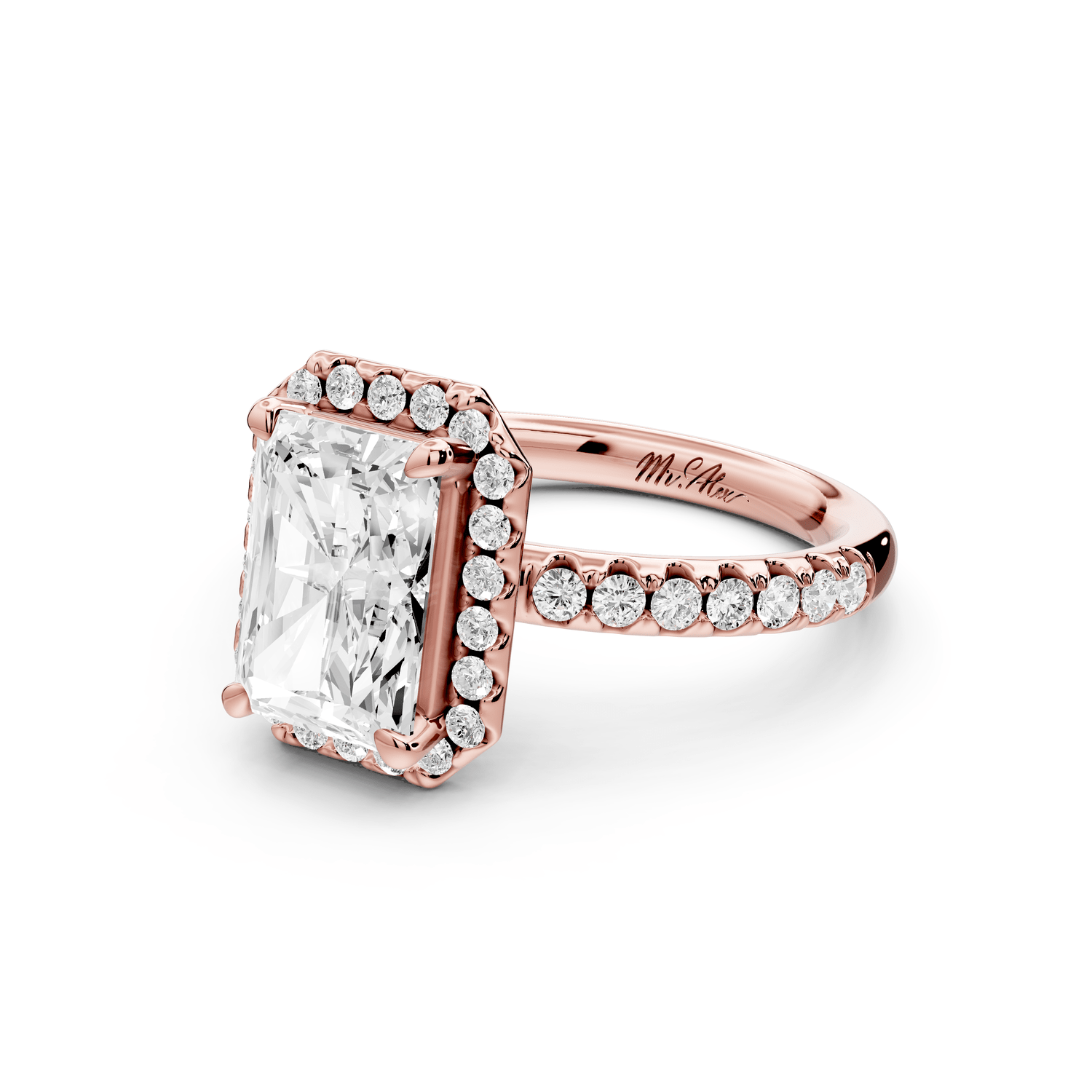 Eveline - 2ct 14k rose gold radiant Halo Half Band Pavé Engagement Ring - Mr. Alex Jewelry