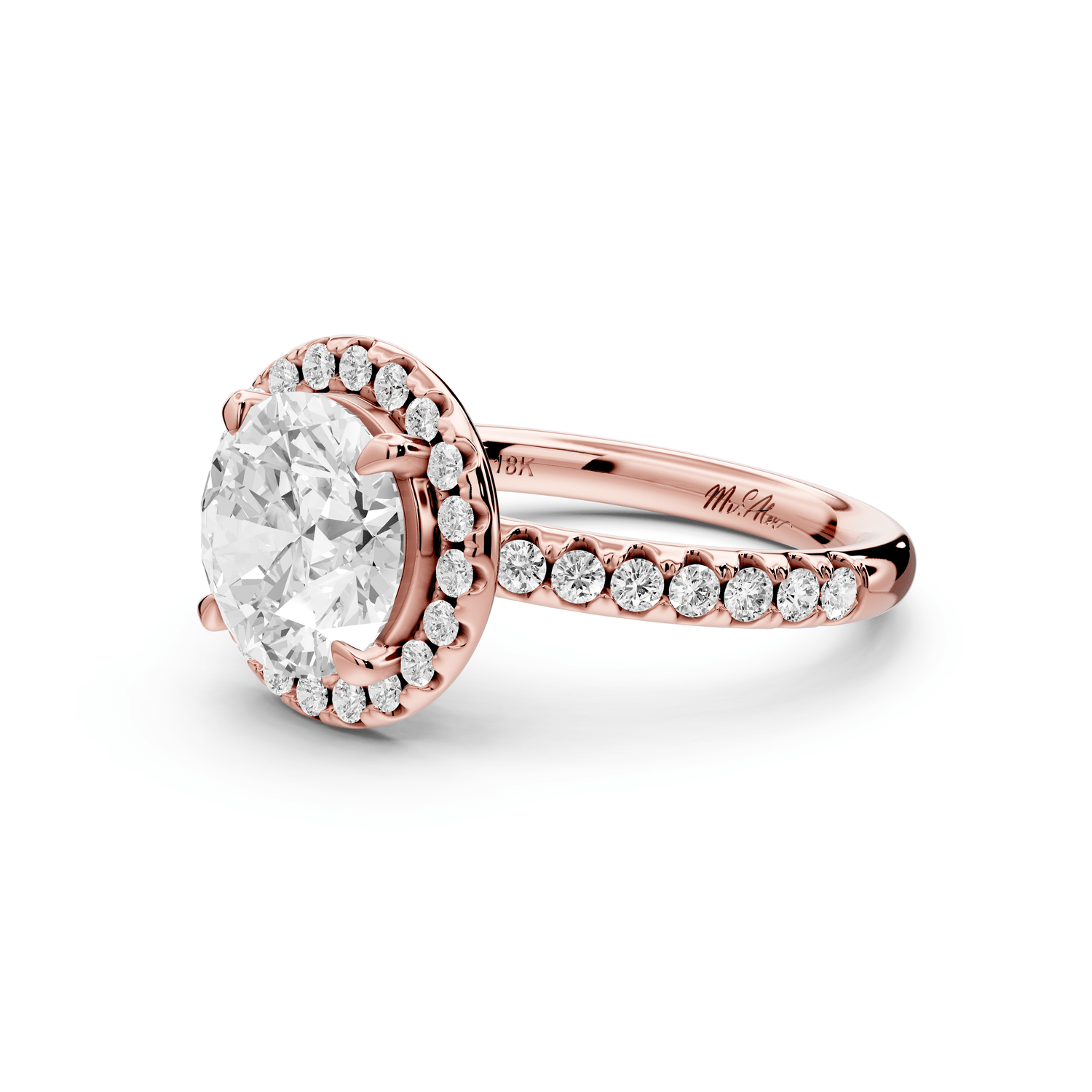 Eveline - 2ct 14k rose gold round Halo Half Band Pavé Engagement Ring - Mr. Alex Jewelry
