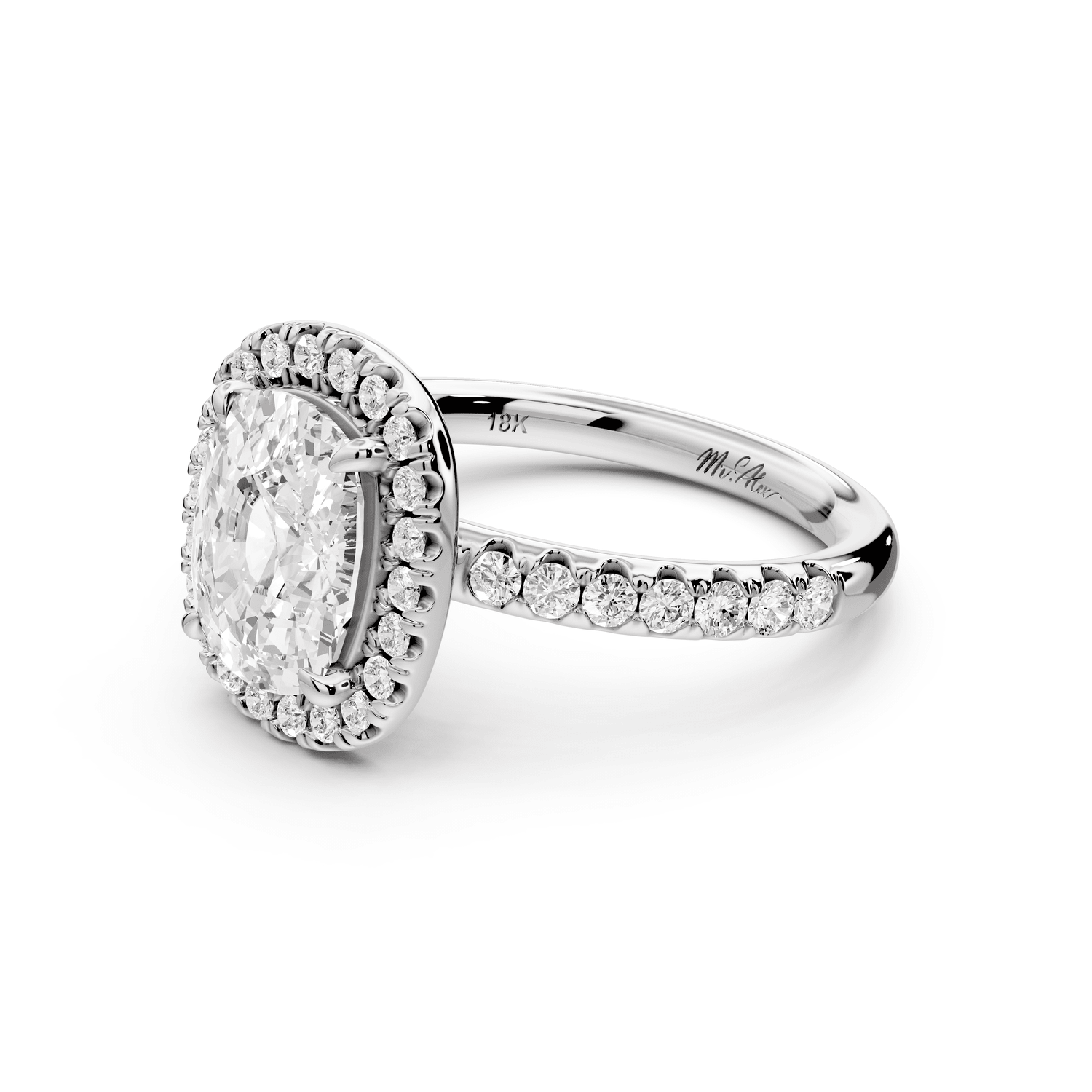 Eveline - 2ct 14k white gold cushion Halo Half Band Pavé Engagement Ring - Mr. Alex Jewelry