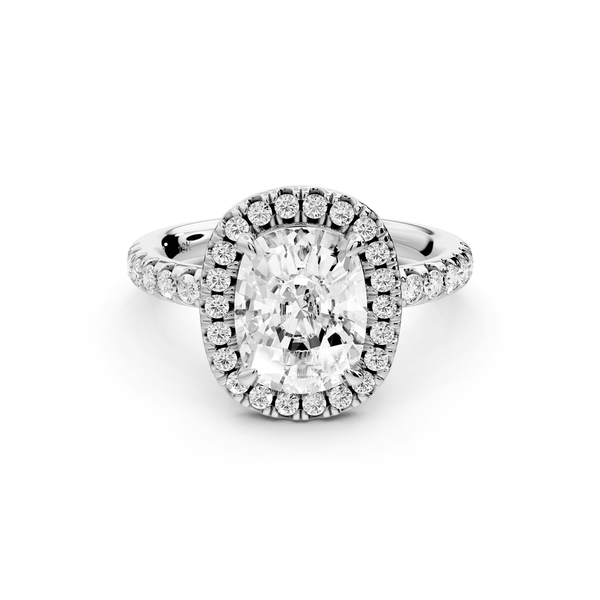 Eveline - 2ct 14k white gold ecushion Halo Half Band Pavé Engagement Ring - Mr. Alex Jewelry