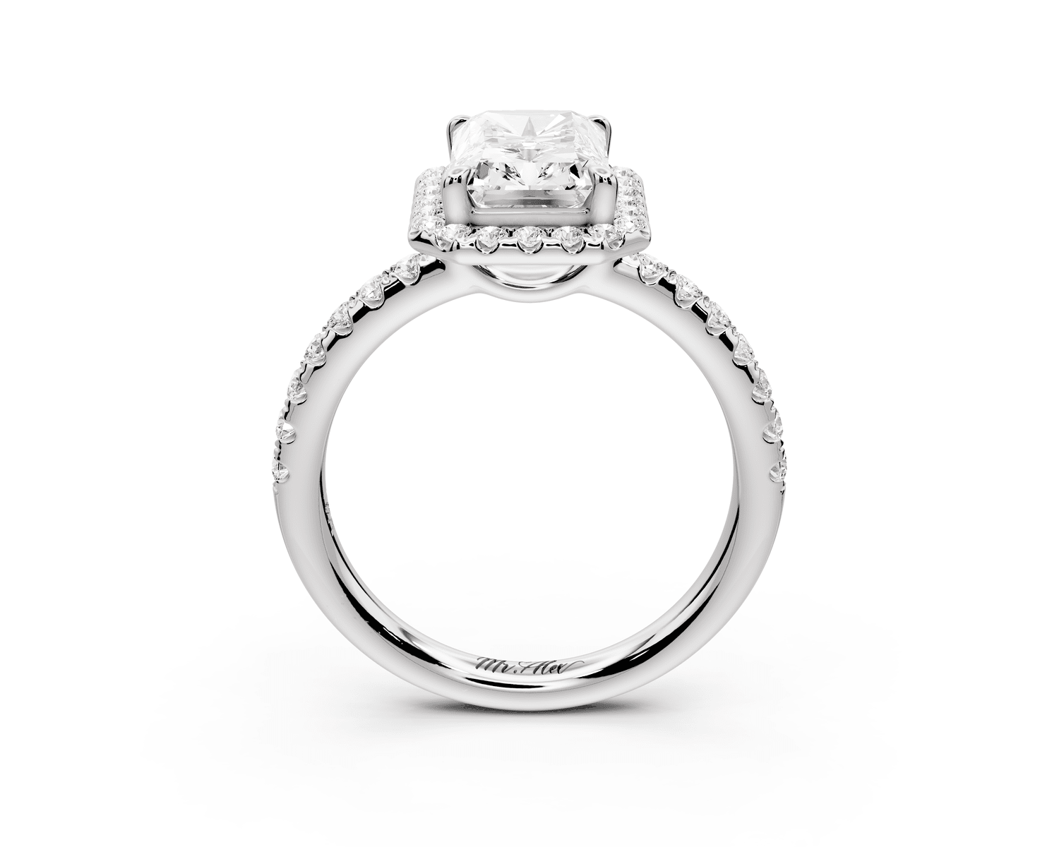 Eveline - 2ct 14k white gold radiant Halo Half Band Pavé Engagement Ring - Mr. Alex Jewelry