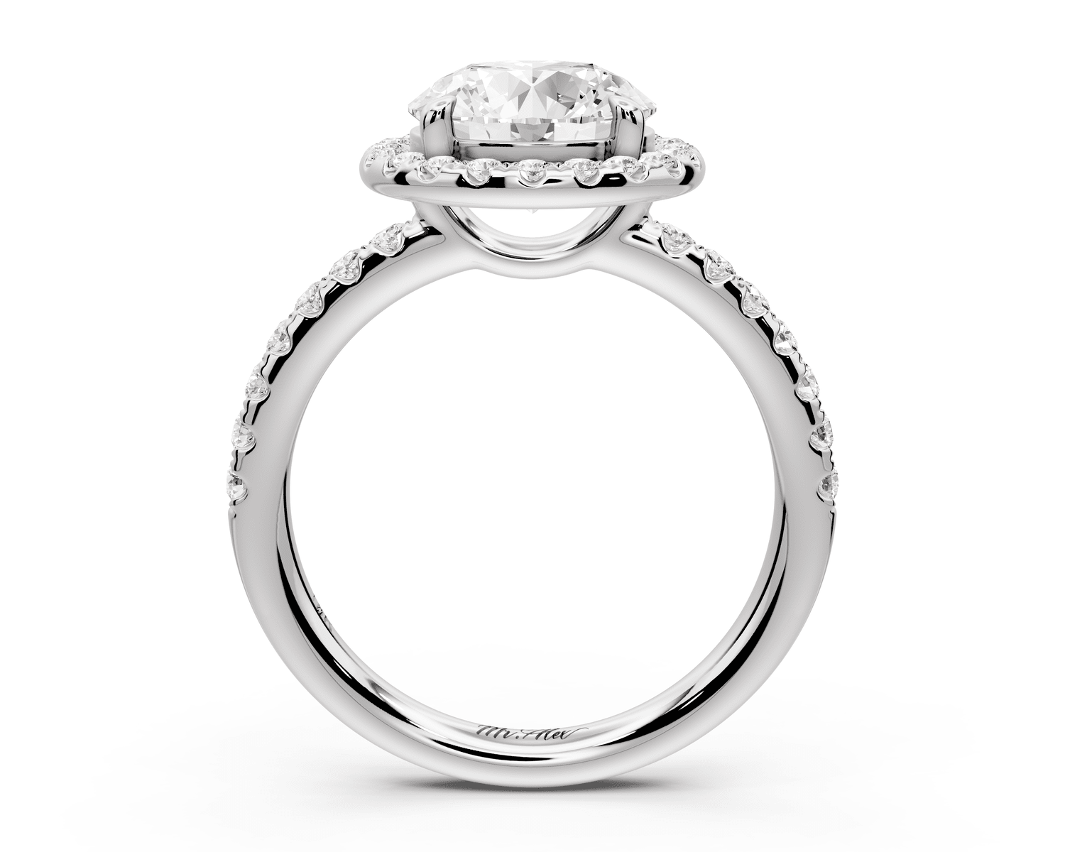 Eveline - 2ct 14k white gold round Halo Half Band Pavé Engagement Ring - Mr. Alex Jewelry