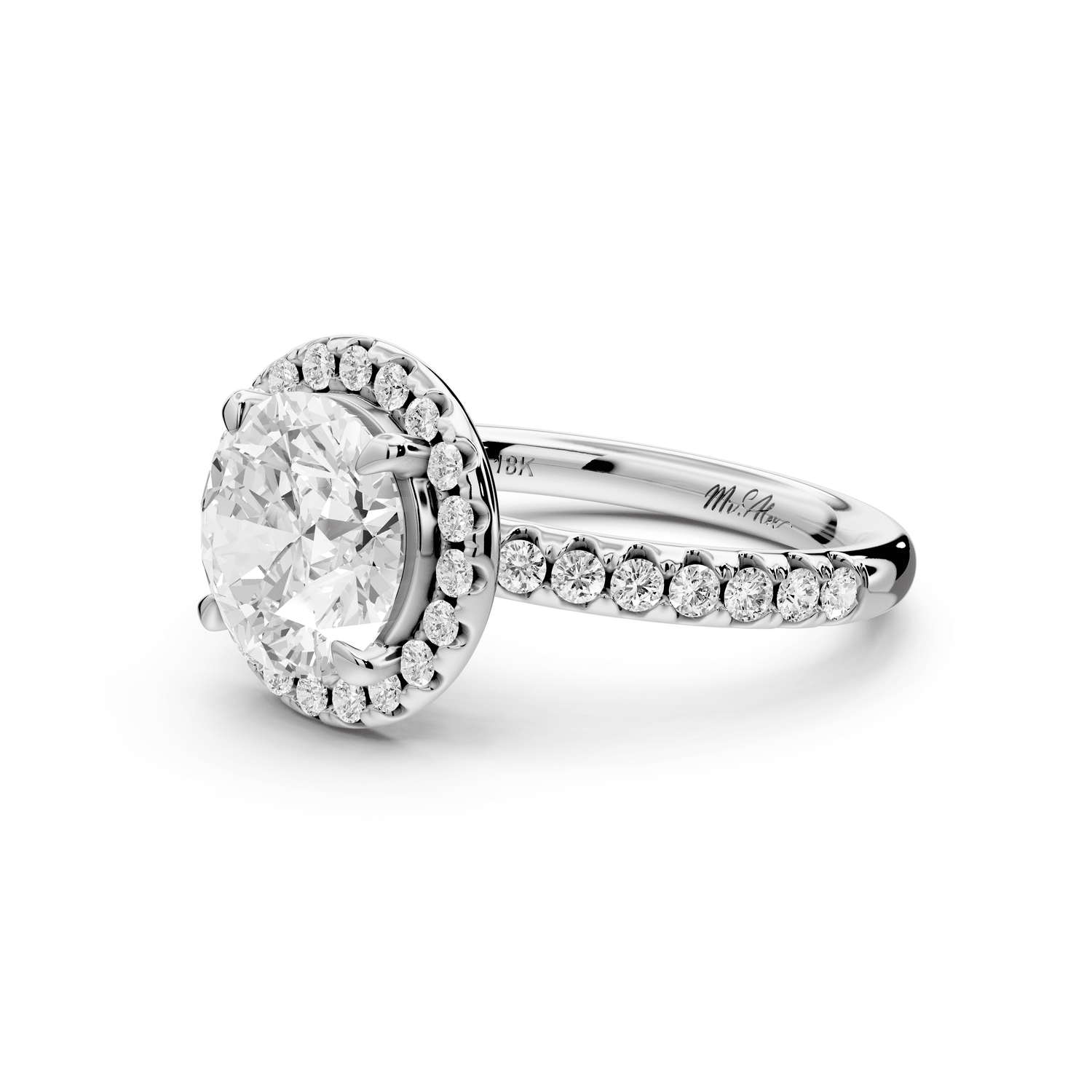 Eveline - 2ct 14k white gold round Halo Half Band Pavé Engagement Ring - Mr. Alex Jewelry