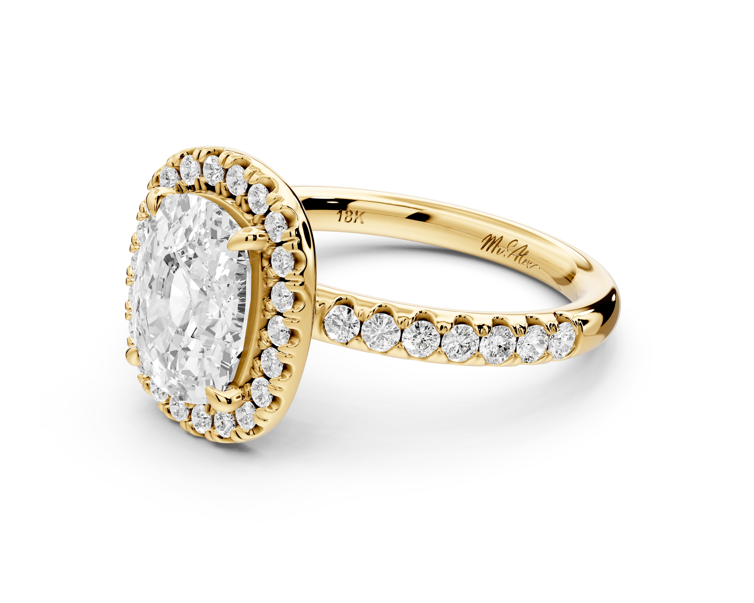 Eveline - 2ct 14k yellow gold cushion Halo Half Band Pavé Engagement Ring - Mr. Alex Jewelry