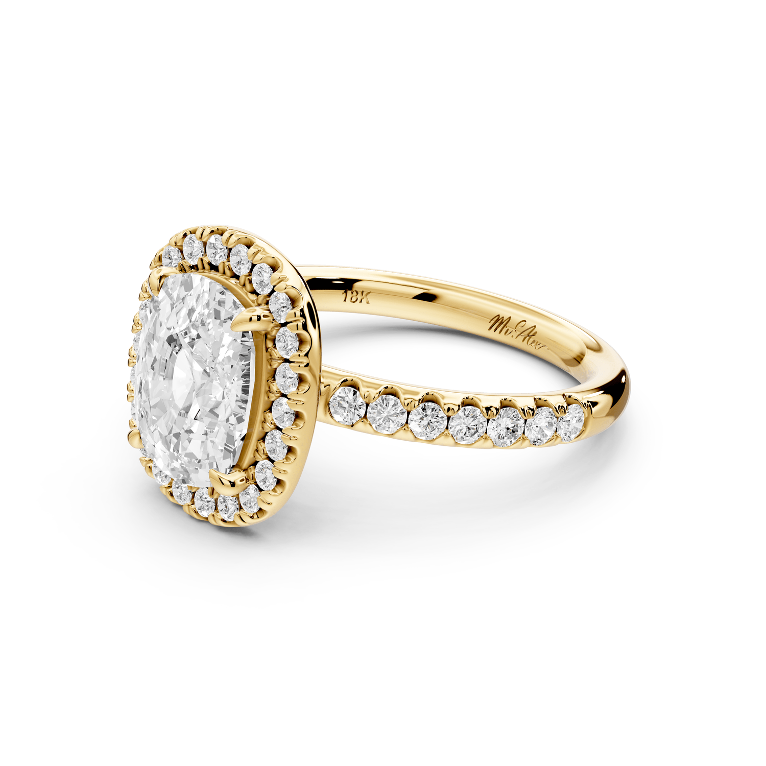 Eveline - 2ct 14k yellow gold cushion Halo Half Band Pavé Engagement Ring - Mr. Alex Jewelry
