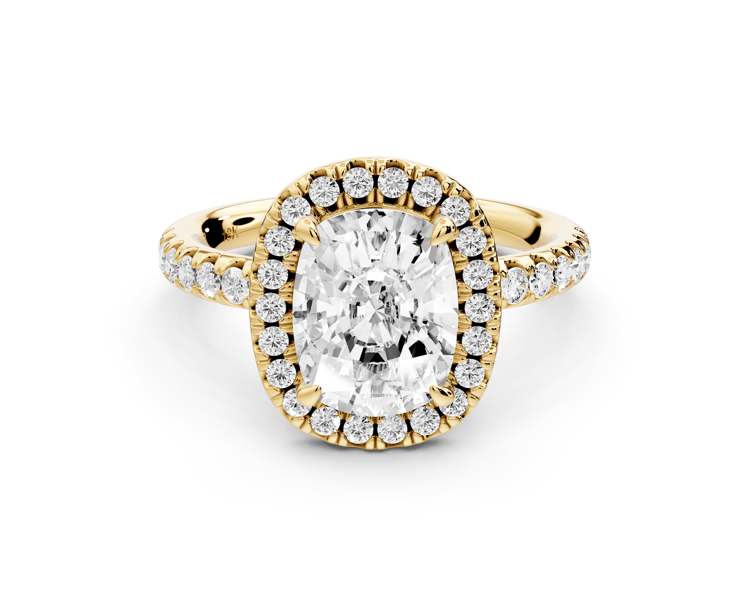 Eveline - 2ct 14k yellow gold cushion Halo Half Band Pavé Engagement Ring - Mr. Alex Jewelry
