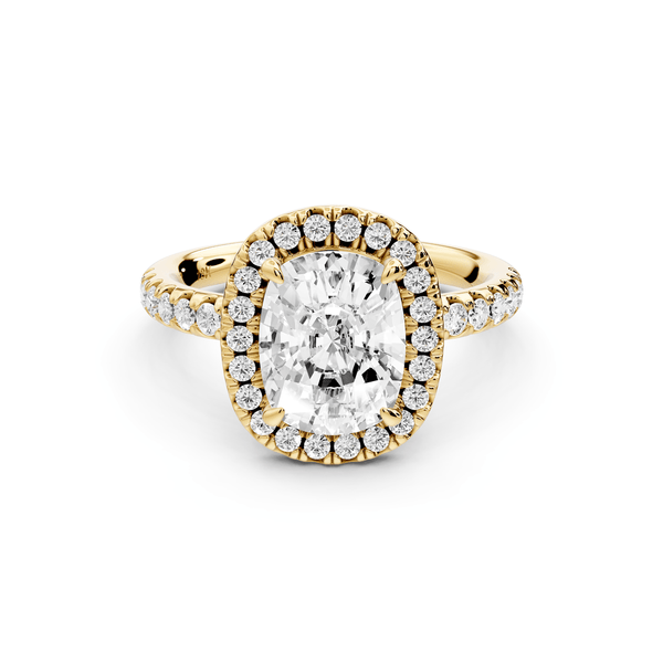 Eveline - 2ct 14k yellow gold ecushion Halo Half Band Pavé Engagement Ring - Mr. Alex Jewelry