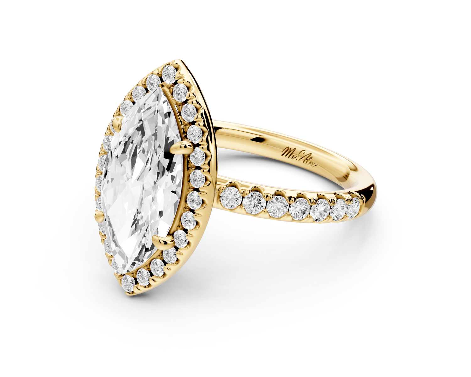 Eveline - 2ct 14k yellow gold marquise Halo Half Band Pavé Engagement Ring - Mr. Alex Jewelry