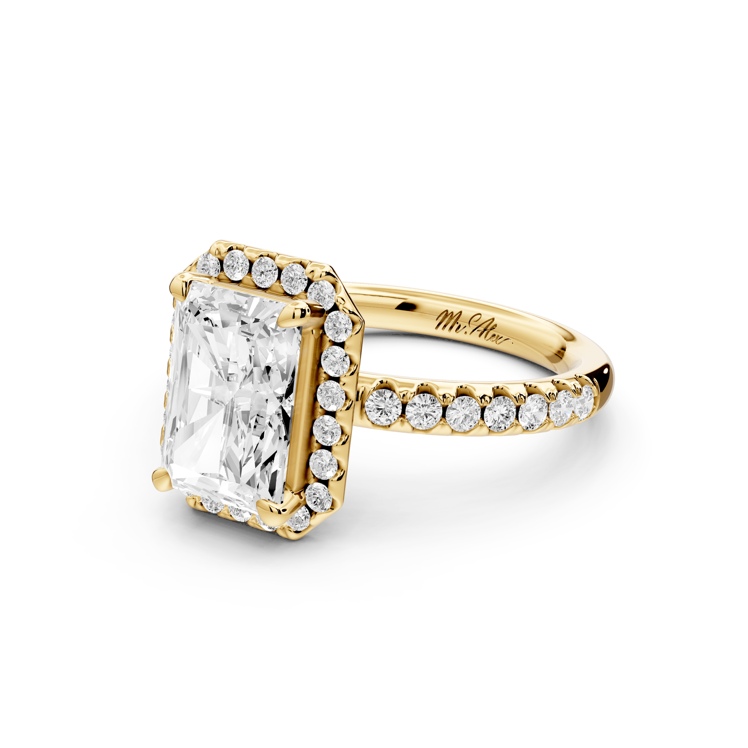 Eveline - 2ct 14k yellow gold radiant Halo Half Band Pavé Engagement Ring - Mr. Alex Jewelry
