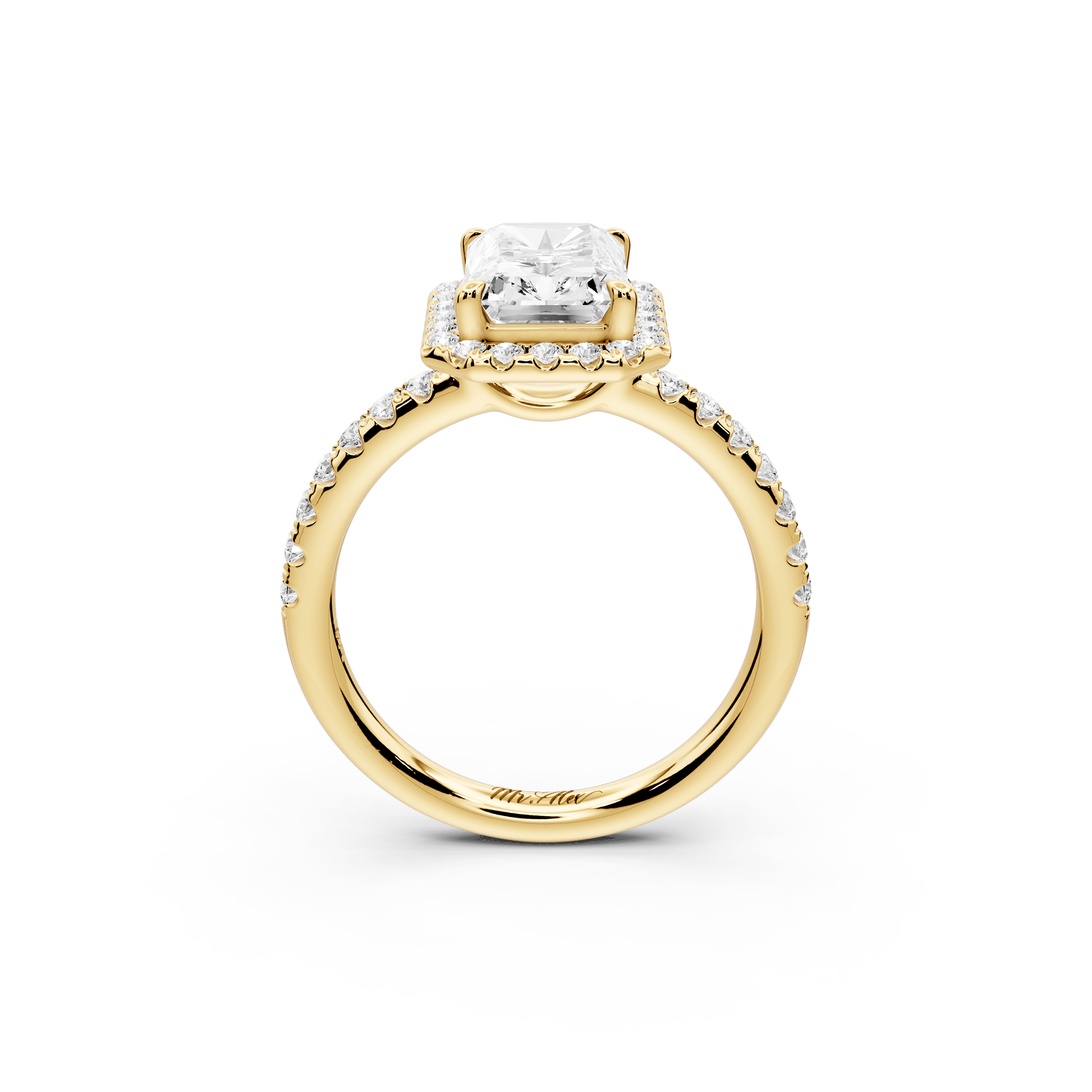 Eveline - 2ct 14k yellow gold radiant Halo Half Band Pavé Engagement Ring - Mr. Alex Jewelry
