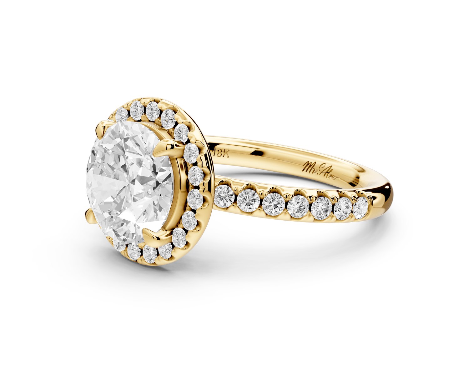Eveline - 2ct 14k yellow gold round Halo Half Band Pavé Engagement Ring - Mr. Alex Jewelry