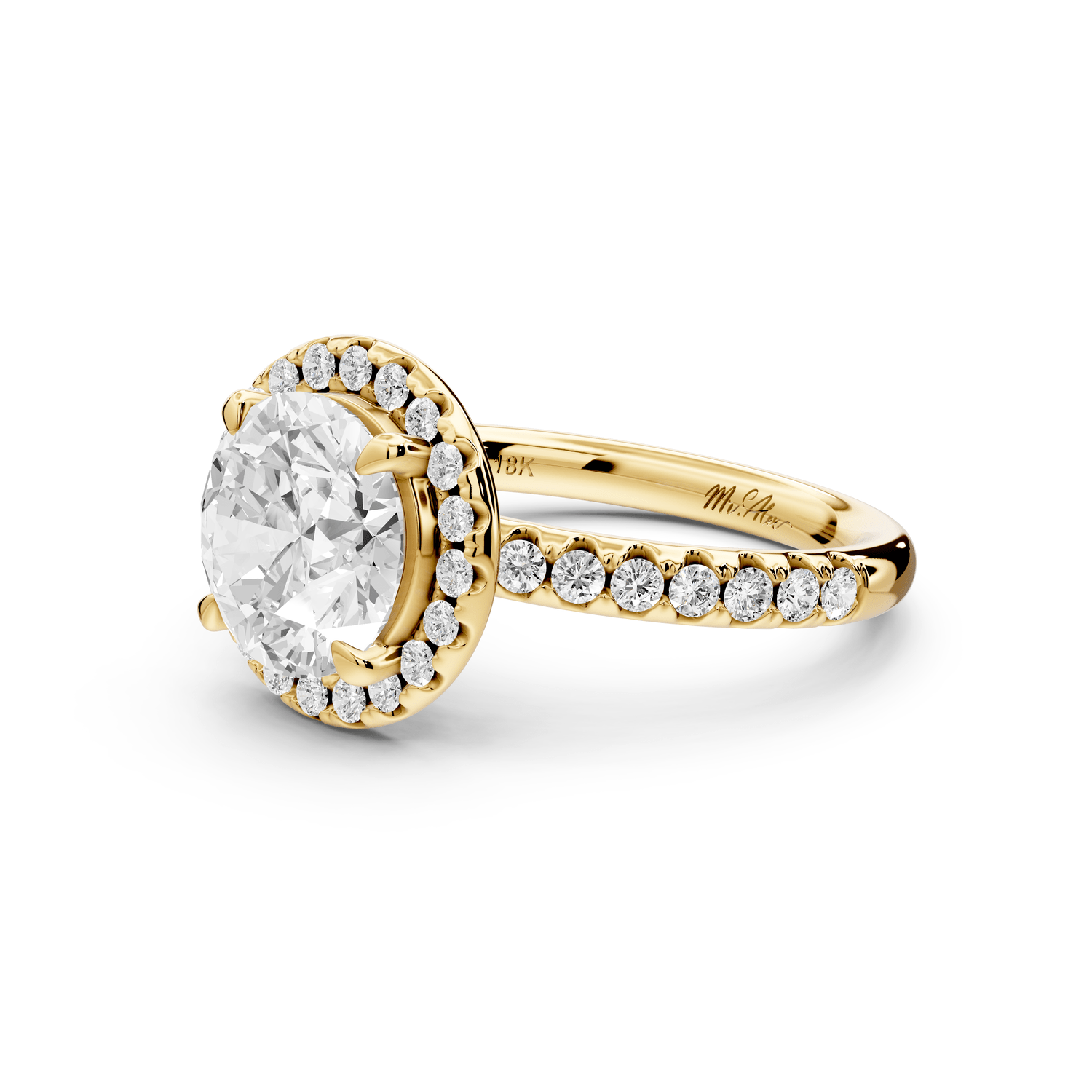 Eveline - 2ct 14k yellow gold round Halo Half Band Pavé Engagement Ring - Mr. Alex Jewelry