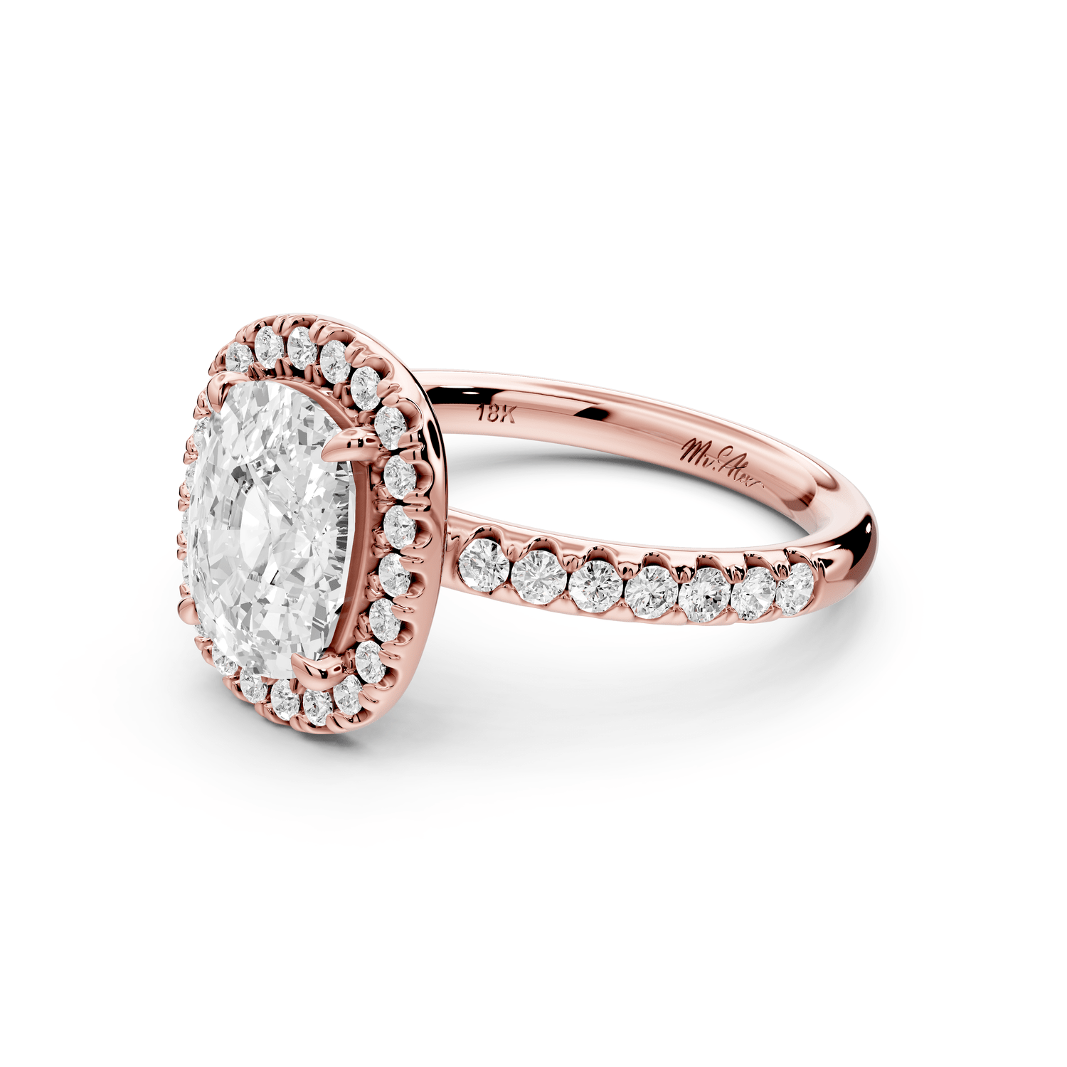 Eveline - 2ct 18k rose gold cushion Halo Half Band Pavé Engagement Ring - Mr. Alex Jewelry