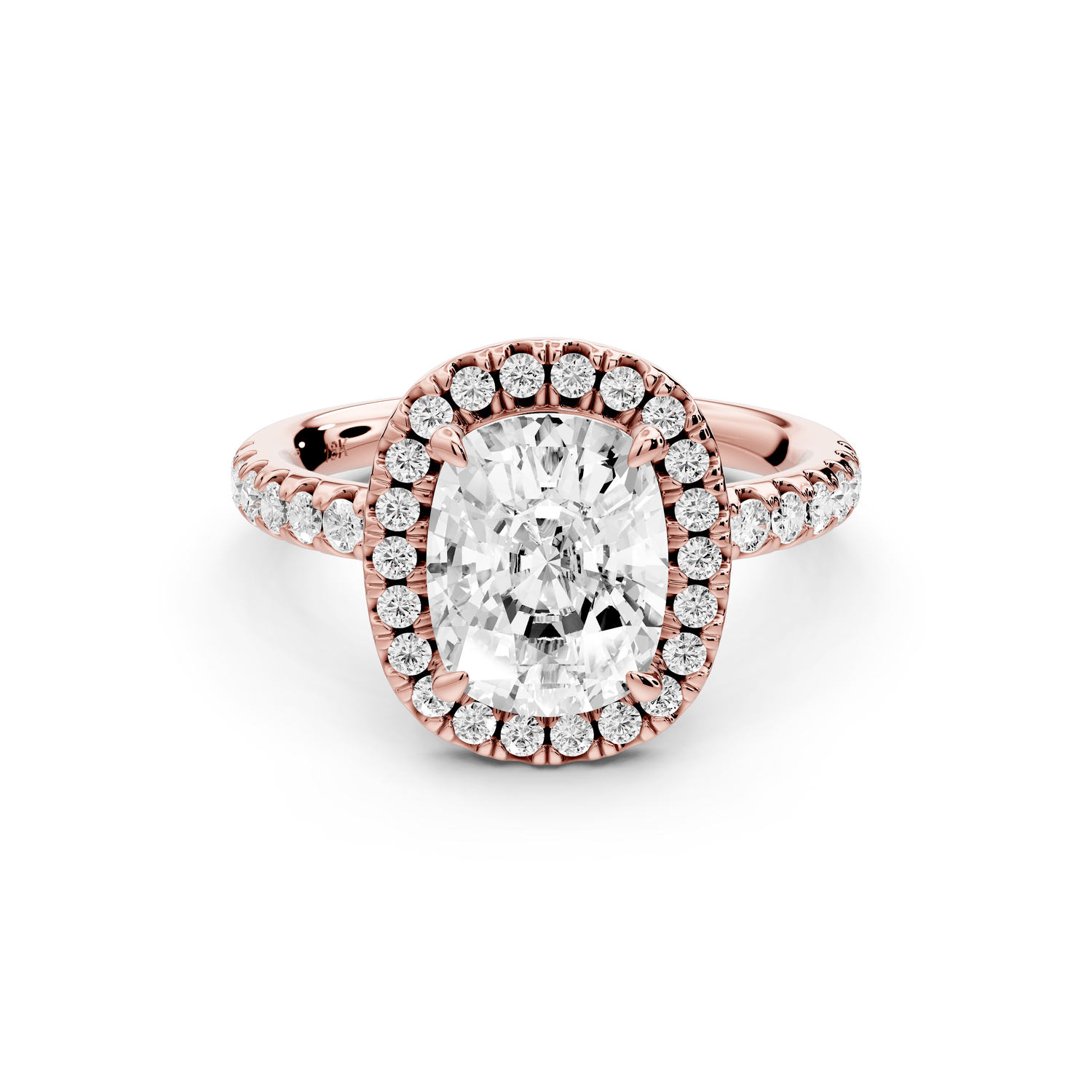 Eveline - 2ct 18k rose gold cushion Halo Half Band Pavé Engagement Ring - Mr. Alex Jewelry